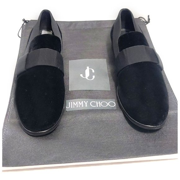Jimmy Choo John Black Velvet Grey Grosgrain Size EU 44 Loafers main image 10